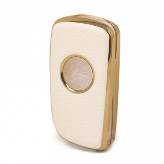 New-Aftermarket-Nano-High-Quality-Gold-Leather-Cover-For-Nissan-Flip-Remote-Key-4-Buttons-White--Color-NS-B13J4---Emirates-Keys