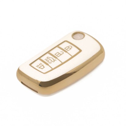 New-Aftermarket-Nano-High-Quality-Gold-Leather-Cover-For-Nissan-Flip-Remote-Key-4-Buttons-White--Color-NS-B13J4---Emirates-Keys