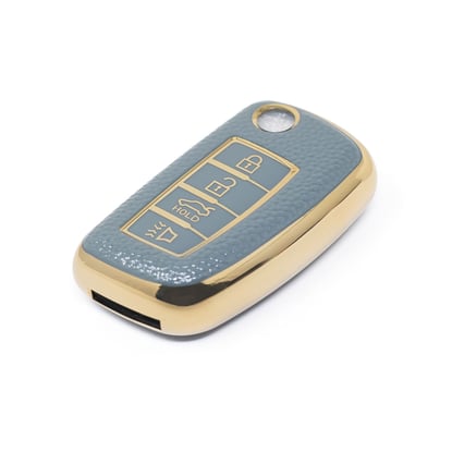 New-Aftermarket-Nano-High-Quality-Gold-Leather-Cover-For-Nissan-Flip-Remote-Key-4-Buttons-Gray-Color-NS-B13J4---Emirates-Keys
