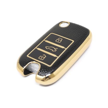 New-Aftermarket-Nano-High-Quality-Gold-Leather-Cover-For-Roewe-Flip-Remote-Key-3-Buttons-Black-Color-RW-A13J---Emirates-Keys
