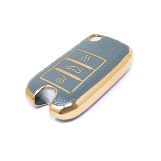 New-Aftermarket-Nano-High-Quality-Gold-Leather-Cover-For-Roewe-Flip-Remote-Key-3-Buttons-Gray-Color-RW-A13J---Emirates-Keys