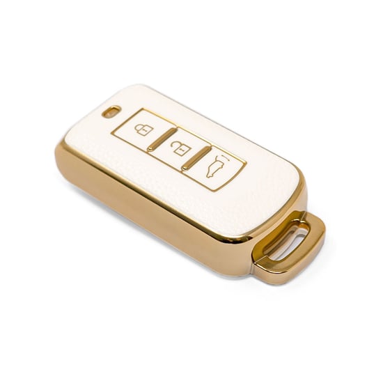 New-Aftermarket-Nano-High-Quality-Gold-Leather-Cover-For-Mitsubishi-Remote-Key-3-Buttons-White-Color-MSB-A13J---Emirates-Keys