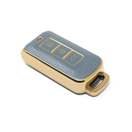 New-Aftermarket-Nano-High-Quality-Gold-Leather-Cover-For-Mitsubishi-Remote-Key-3-Buttons-Gray-Color-MSB-A13J---Emirates-Keys