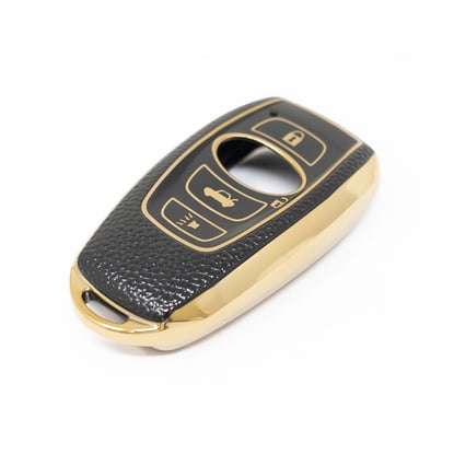 New-Aftermarket-Nano-High-Quality-Gold-Leather-Cover-For-Subaru-Remote-Key-3-Buttons-Black-Color-SBR-A13J---Emirates-Keys