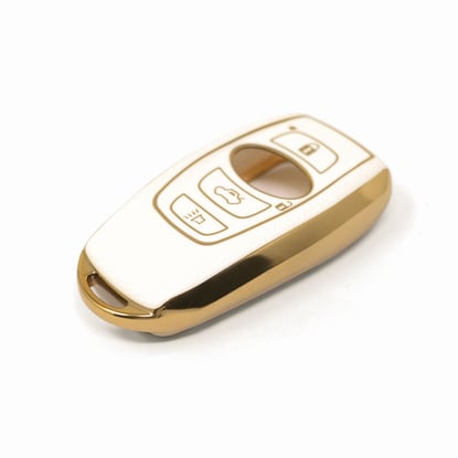 New-Aftermarket-Nano-High-Quality-Gold-Leather-Cover-For-Subaru-Remote-Key-3-Buttons-White-Color-SBR-A13J---Emirates-Keys