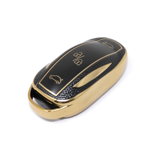 New-Aftermarket-Nano-High-Quality-Gold-Leather-Cover-For-Tesla-Remote-Key-3-Buttons-Black-Color-TSL-A13J---Emirates-Keys