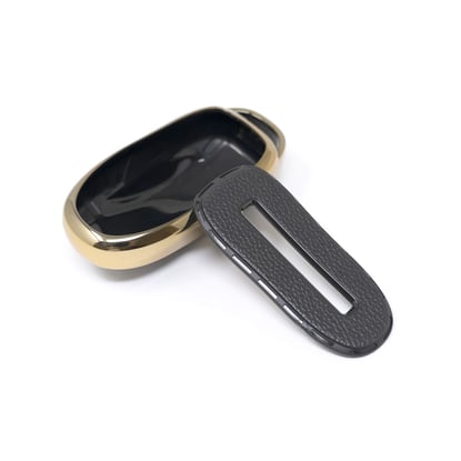 New-Aftermarket-Nano-High-Quality-Gold-Leather-Cover-For-Tesla-Remote-Key-3-Buttons-Black-Color-TSL-A13J---Emirates-Keys