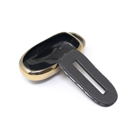 New-Aftermarket-Nano-High-Quality-Gold-Leather-Cover-For-Tesla-Remote-Key-3-Buttons-Black-Color-TSL-A13J---Emirates-Keys