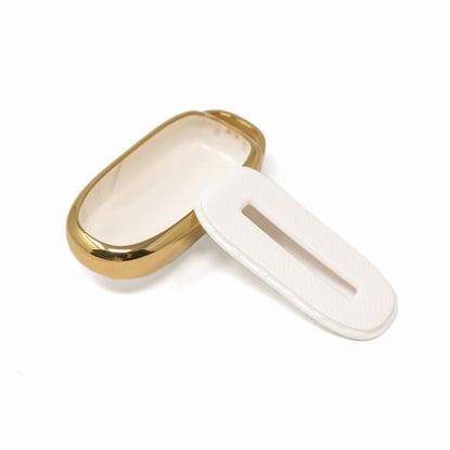 New-Aftermarket-Nano-High-Quality-Gold-Leather-Cover-For-Tesla-Remote-Key-3-Buttons-White-Color-TSL-A13J---Emirates-Keys