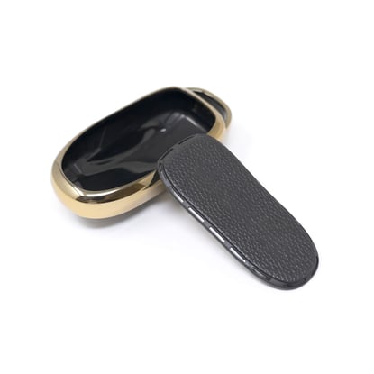 New-Aftermarket-Nano-High-Quality-Gold-Leather-Cover-For-Tesla-Remote-Key-3-Buttons-Black-Color-TSL-B13J---Emirates-Keys