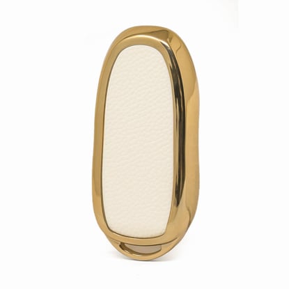 New-Aftermarket-Nano-High-Quality-Gold-Leather-Cover-For-Tesla-Remote-Key-3-Buttons-White-Color-TSL-B13J---Emirates-Keys