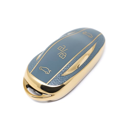 New-Aftermarket-Nano-High-Quality-Gold-Leather-Cover-For-Tesla-Remote-Key-3-Buttons-Gray-Color-TSL-B13J---Emirates-Keys