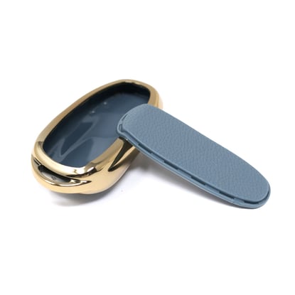 New-Aftermarket-Nano-High-Quality-Gold-Leather-Cover-For-Tesla-Remote-Key-3-Buttons-Gray-Color-TSL-B13J---Emirates-Keys