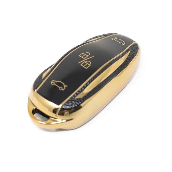 New-Aftermarket-Nano-High-Quality-Gold-Leather-Cover-For-Tesla-Remote-Key-3-Buttons-Black-Color-TSL-C13J---Emirates-Keys