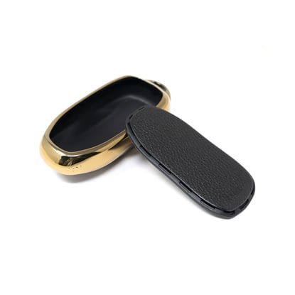 New-Aftermarket-Nano-High-Quality-Gold-Leather-Cover-For-Tesla-Remote-Key-3-Buttons-Black-Color-TSL-C13J---Emirates-Keys