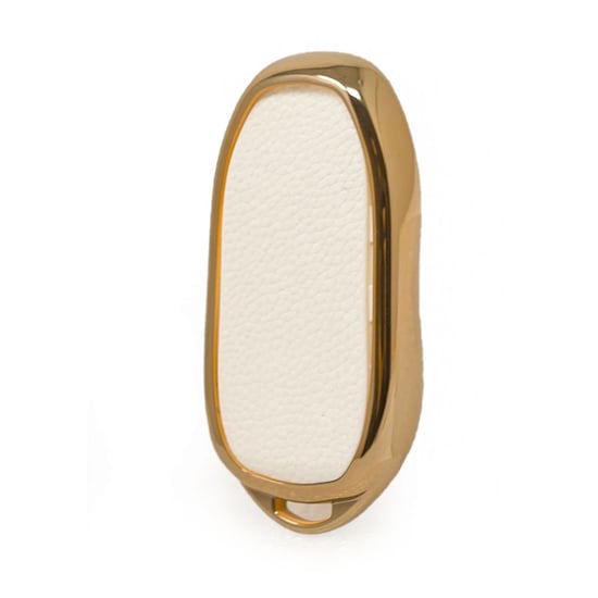 New-Aftermarket-Nano-High-Quality-Gold-Leather-Cover-For-Tesla-Remote-Key-3-Buttons-White-Color-TSL-C13J---Emirates-Keys