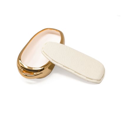 New-Aftermarket-Nano-High-Quality-Gold-Leather-Cover-For-Tesla-Remote-Key-3-Buttons-White-Color-TSL-C13J---Emirates-Keys