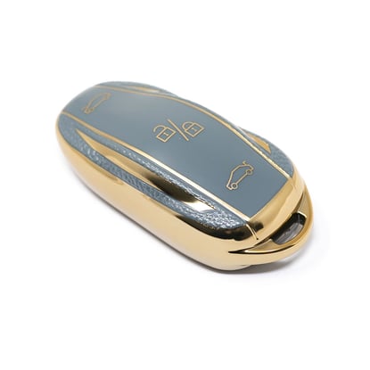 New-Aftermarket-Nano-High-Quality-Gold-Leather-Cover-For-Tesla-Remote-Key-3-Buttons-Gray-Color-TSL-C13J---Emirates-Keys