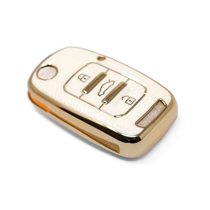 New-Aftermarket-Nano-High-Quality-Gold-Leather-Cover-For-Wuling-Flip-Remote-Key-3-Buttons-White--Color-WL-A13J----Emirates-Keys