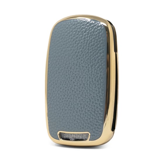 New-Aftermarket-Nano-High-Quality-Gold-Leather-Cover-For-Wuling-Flip-Remote-Key-3-Buttons-Gray-Color-WL-A13J----Emirates-Keys