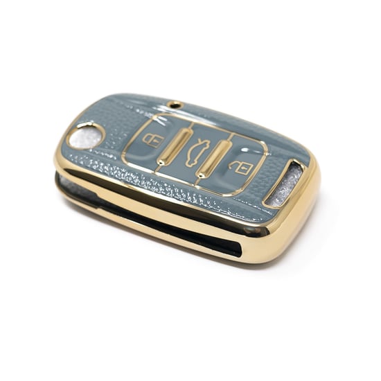 New-Aftermarket-Nano-High-Quality-Gold-Leather-Cover-For-Wuling-Flip-Remote-Key-3-Buttons-Gray-Color-WL-A13J----Emirates-Keys