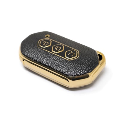 New-Aftermarket-Nano-High-Quality-Gold-Leather-Cover-For-Wuling-Remote-Key-3-Buttons-Black-Color-WL-B13J----Emirates-Keys
