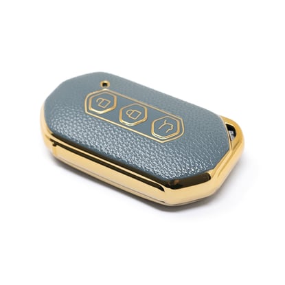 New-Aftermarket-Nano-High-Quality-Gold-Leather-Cover-For-Wuling-Remote-Key-3-Buttons-Gray-Color-WL-B13J----Emirates-Keys