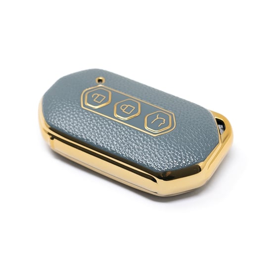 New-Aftermarket-Nano-High-Quality-Gold-Leather-Cover-For-Wuling-Remote-Key-3-Buttons-Gray-Color-WL-B13J----Emirates-Keys