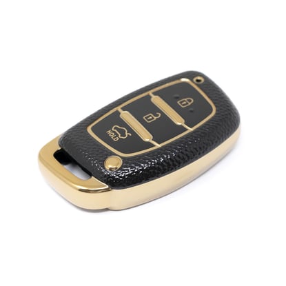 New-Aftermarket-Nano-High-Quality-Gold-Leather-Cover-For-Hyundai-Remote-Key-3-Buttons-Black-Color-HY-A13J3A----Emirates-Keys