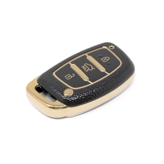 New-Aftermarket-Nano-High-Quality-Gold-Leather-Cover-For-Hyundai-Remote-Key-3-Buttons-Black-Color-HY-A13J3B---Emirates-Keys