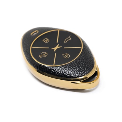 New-Aftermarket-Nano-High-Quality-Gold-Leather-Cover-For-Xpeng-Remote-Key-4-Buttons-Black-Color-XP-B13J---Emirates-Keys