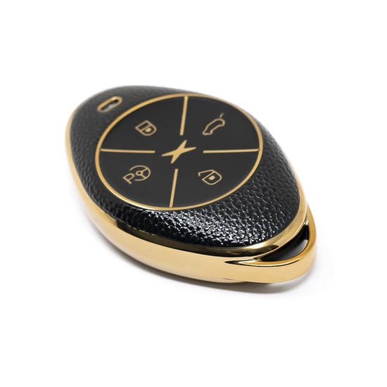 New-Aftermarket-Nano-High-Quality-Gold-Leather-Cover-For-Xpeng-Remote-Key-4-Buttons-Black-Color-XP-B13J---Emirates-Keys
