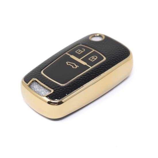 New-Aftermarket-Nano-High-Quality-Gold-Leather-Cover-For-Chevrolet-Flip-Remote-Key-3-Buttons-Black-Color-CRL-A13J3---Emirates-Keys