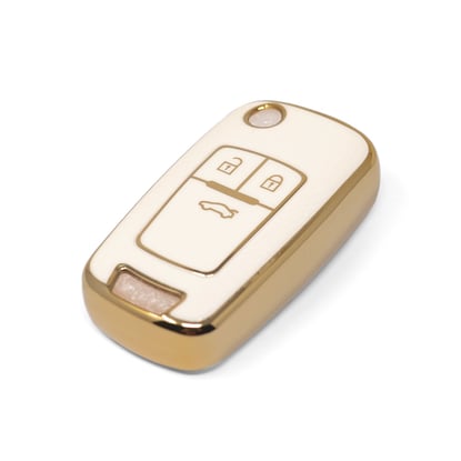 New-Aftermarket-Nano-High-Quality-Gold-Leather-Cover-For-Chevrolet-Flip-Remote-Key-3-Buttons-White-Color-CRL-A13J3---Emirates-Keys