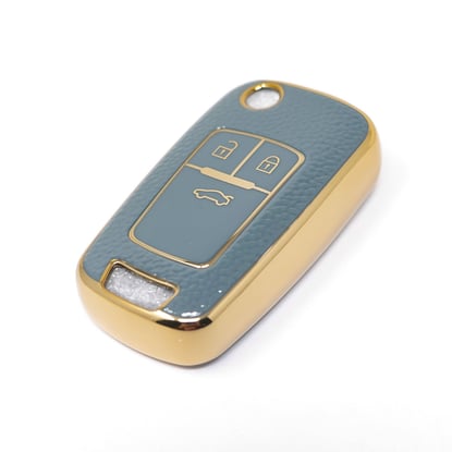 New-Aftermarket-Nano-High-Quality-Gold-Leather-Cover-For-Chevrolet-Flip-Remote-Key-3-Buttons-Gray-Color-CRL-A13J3---Emirates-Keys