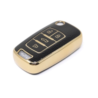 New-Aftermarket-Nano-High-Quality-Gold-Leather-Cover-For-Chevrolet-Flip-Remote-Key-4-Buttons-Black-Color-CRL-A13J4---Emirates-Keys
