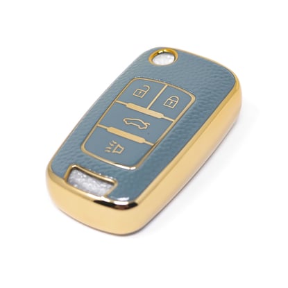 New-Aftermarket-Nano-High-Quality-Gold-Leather-Cover-For-Chevrolet-Flip-Remote-Key-4-Buttons-Gray-Color-CRL-A13J4---Emirates-Keys