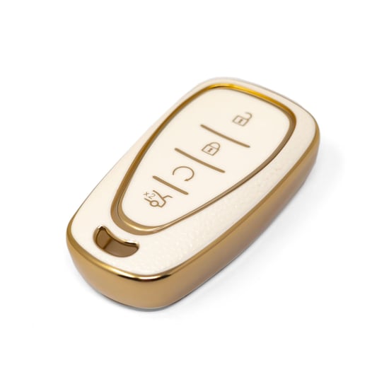 New-Aftermarket-Nano-High-Quality-Gold-Leather-Cover-For-Chevrolet-Remote-Key-4-Buttons-White-Color-CRL-B13J4---Emirates-Keys