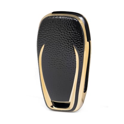 New-Aftermarket-Nano-High-Quality-Gold-Leather-Cover-For-Chevrolet-Flip-Remote-Key-3-Buttons-Black-Color-CRL-C13J---Emirates-Keys