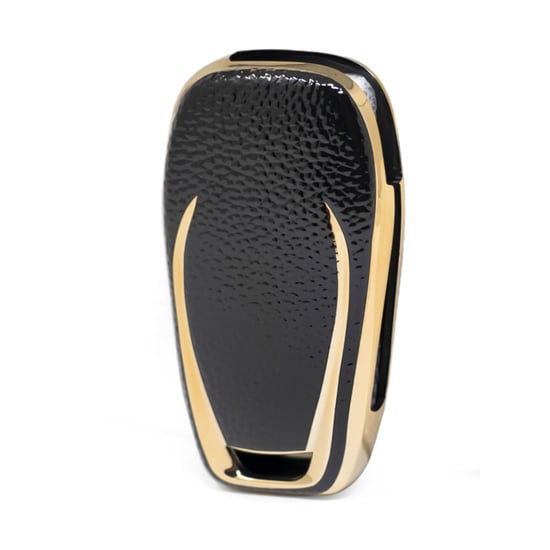 New-Aftermarket-Nano-High-Quality-Gold-Leather-Cover-For-Chevrolet-Flip-Remote-Key-3-Buttons-Black-Color-CRL-C13J---Emirates-Keys
