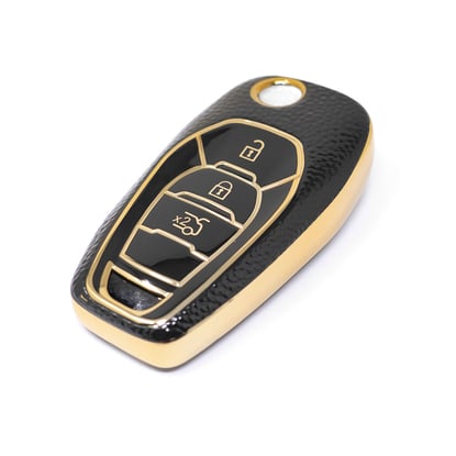New-Aftermarket-Nano-High-Quality-Gold-Leather-Cover-For-Chevrolet-Flip-Remote-Key-3-Buttons-Black-Color-CRL-C13J---Emirates-Keys