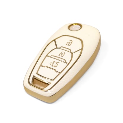 New-Aftermarket-Nano-High-Quality-Gold-Leather-Cover-For-Chevrolet-Flip-Remote-Key-3-Buttons-White-Color-CRL-C13J---Emirates-Keys