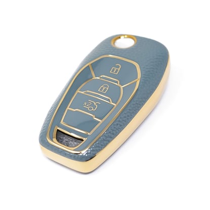 New-Aftermarket-Nano-High-Quality-Gold-Leather-Cover-For-Chevrolet-Flip-Remote-Key-3-Buttons-Gray-Color-CRL-C13J---Emirates-Keys