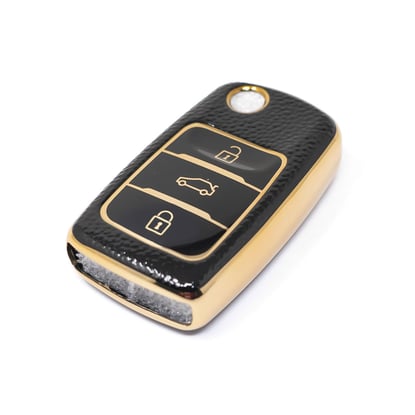 New-Aftermarket-Nano-High-Quality-Gold-Leather-Cover-For-Changan-Flip-Remote-Key-3-Buttons-Black-Color-CA-B13J---Emirates-Keys