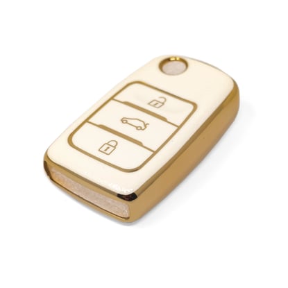 New-Aftermarket-Nano-High-Quality-Gold-Leather-Cover-For-Changan-Flip-Remote-Key-3-Buttons-White-Color-CA-B13J---Emirates-Keys