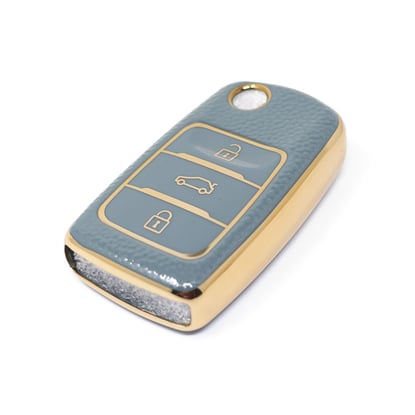 New-Aftermarket-Nano-High-Quality-Gold-Leather-Cover-For-Changan-Flip-Remote-Key-3-Buttons-Gray--Color-CA-B13J---Emirates-Keys