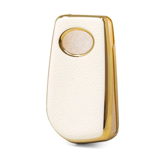 New-Aftermarket-Nano-High-Quality-Gold-Leather-Cover-For-Toyota-Flip-Remote-Key-3-Buttons-White-Color-TYT-C13J---Emirates-Keys