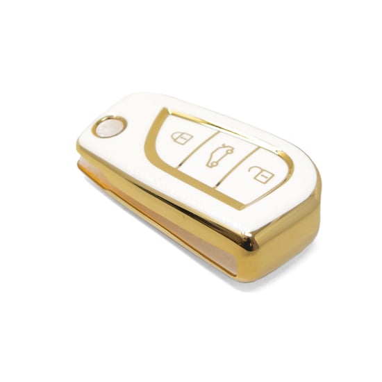 New-Aftermarket-Nano-High-Quality-Gold-Leather-Cover-For-Toyota-Flip-Remote-Key-3-Buttons-White-Color-TYT-C13J---Emirates-Keys