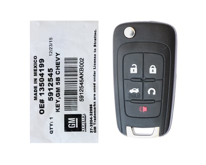 NEW-Chevrolet-Camaro-Cruze-Impala-Equinox-Malibu-Sonic-2010-2019-STARTTEC-Genuine-OEM-Flip-Remote-key-5-Buttons-315MHz-5912545-(-OEM-)-Part-#13504199---FCCID:-OHT01060512,-V2T01060512,-V2T01060514,-AVL-B01T1AC,-AVL-B01T2AC---Philips-ID-46-GM-EXT-chip