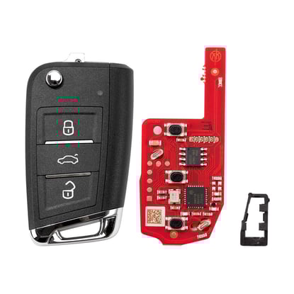 New-Xhorse-VVDI-Wire-Universal-Flip-Remote-Key-3-Buttons-MQB-Style-XKMQB5EN-With-Chip-Holder-High-Quality-Best-Price---Emirates-Keys